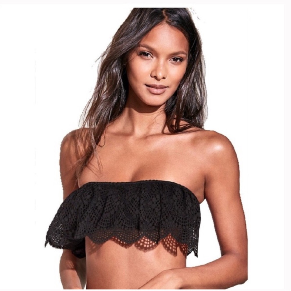 Victoria's Secret NWOT Black Lace Flounce Bandeau Top